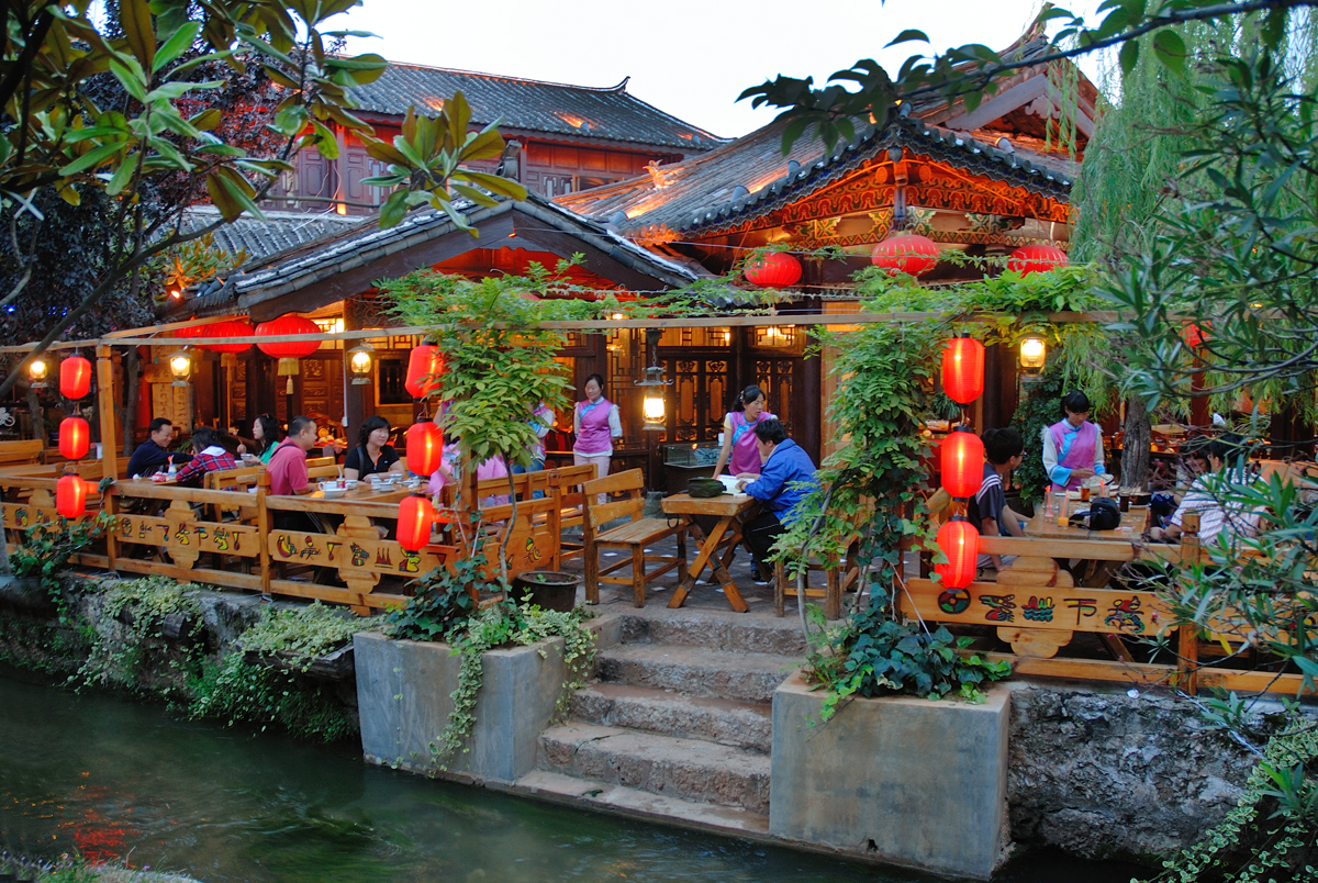 Romantic restaurant at the canal side in Old Town Lijiang