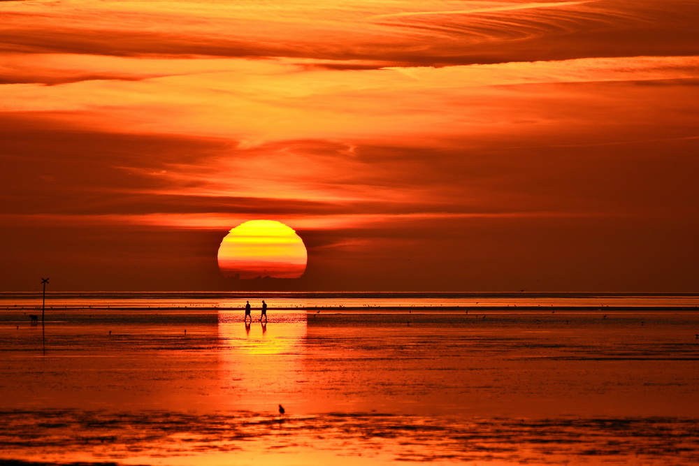 Romantischer Sonnenuntergang im Sahlenburger Watt