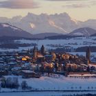 Romont (CH), Alpes, 17.40h. février, coucher de soleil