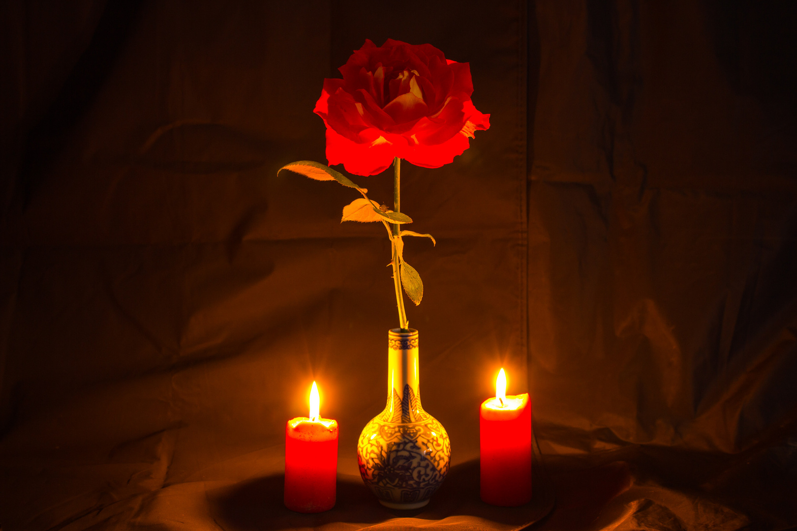 Rose im Kerzenschein Foto & Bild fotokunst, licht und feuer, licht