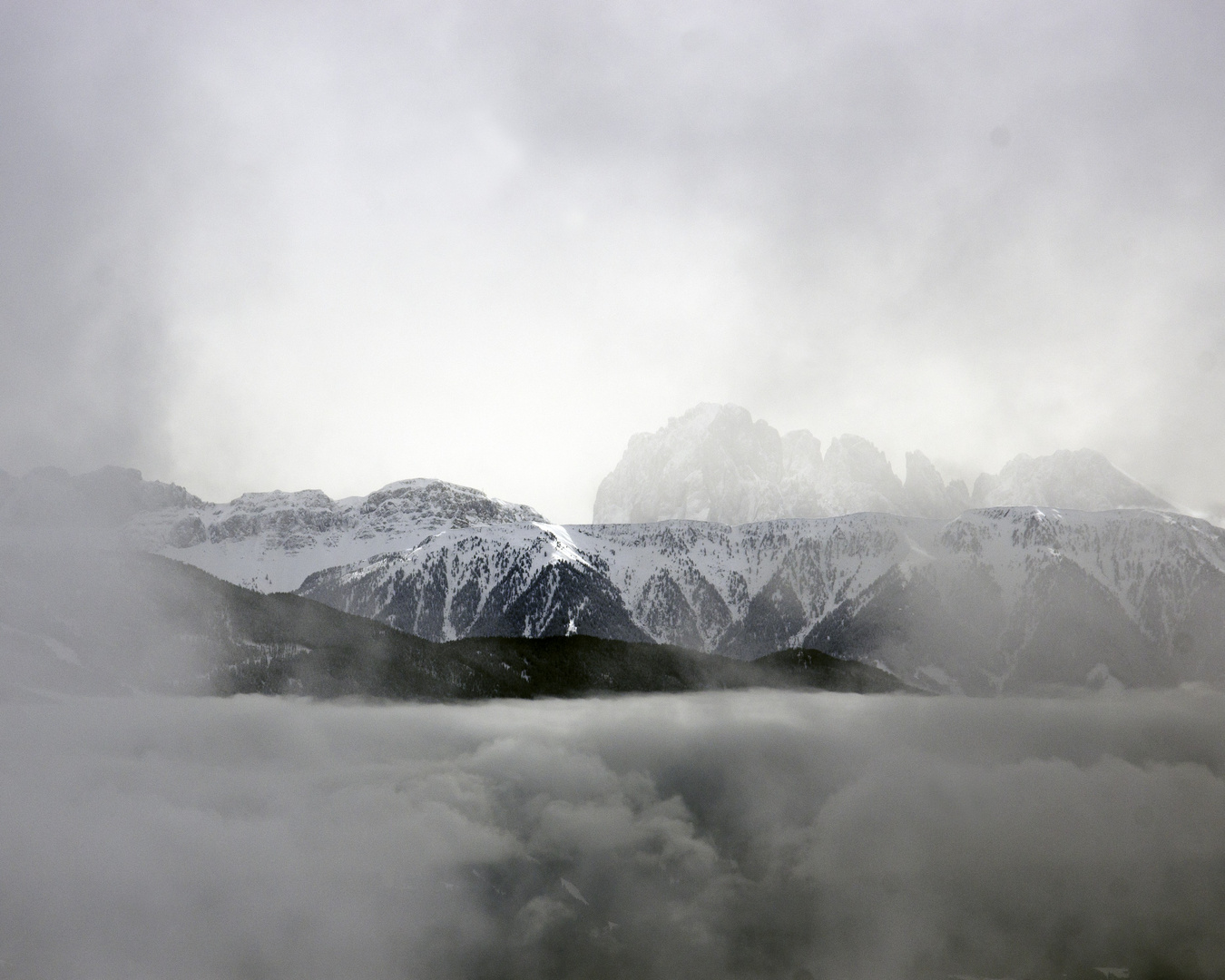 Rosengarten durch ein Loch im Nebel