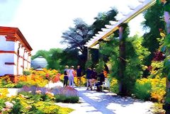 Rosenhaus im Frankfurter Palmengarten mit Personen - im Inspire-Stil