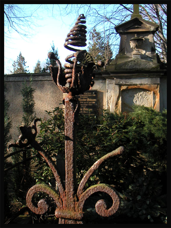 rostiger Zaun - Frühling auf dem Friedhof
