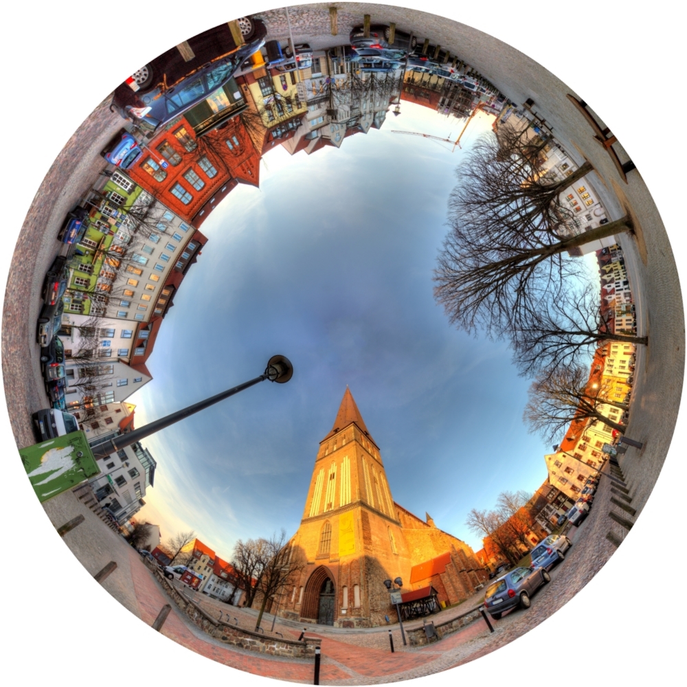 Rostock Alter Markt mit Petrikirche in der Little Planet Projektion