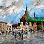 Rostocker Marktplatz bei Regen
