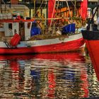 Rote Boote im Hafen von Warnemünde