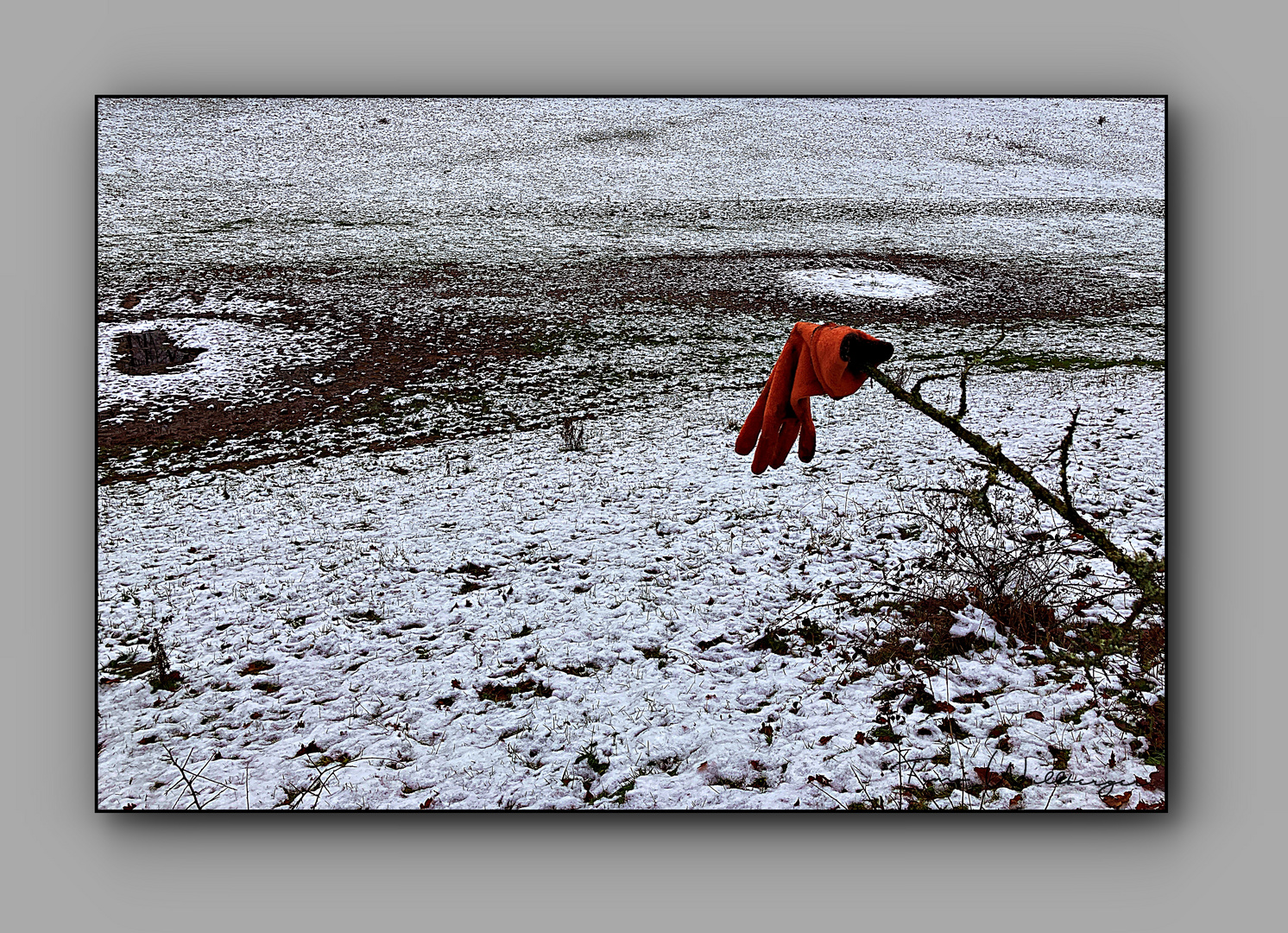 Roter Handschuh am Wegesrand