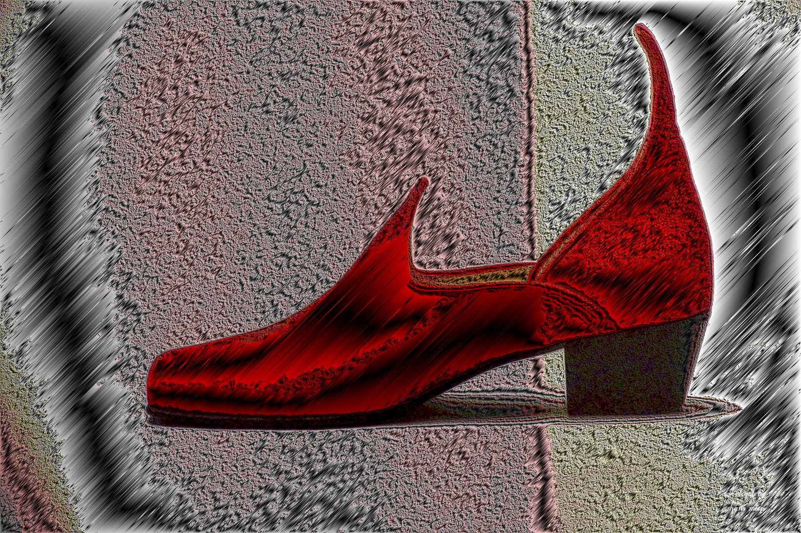 Roter Schuh auf Metall