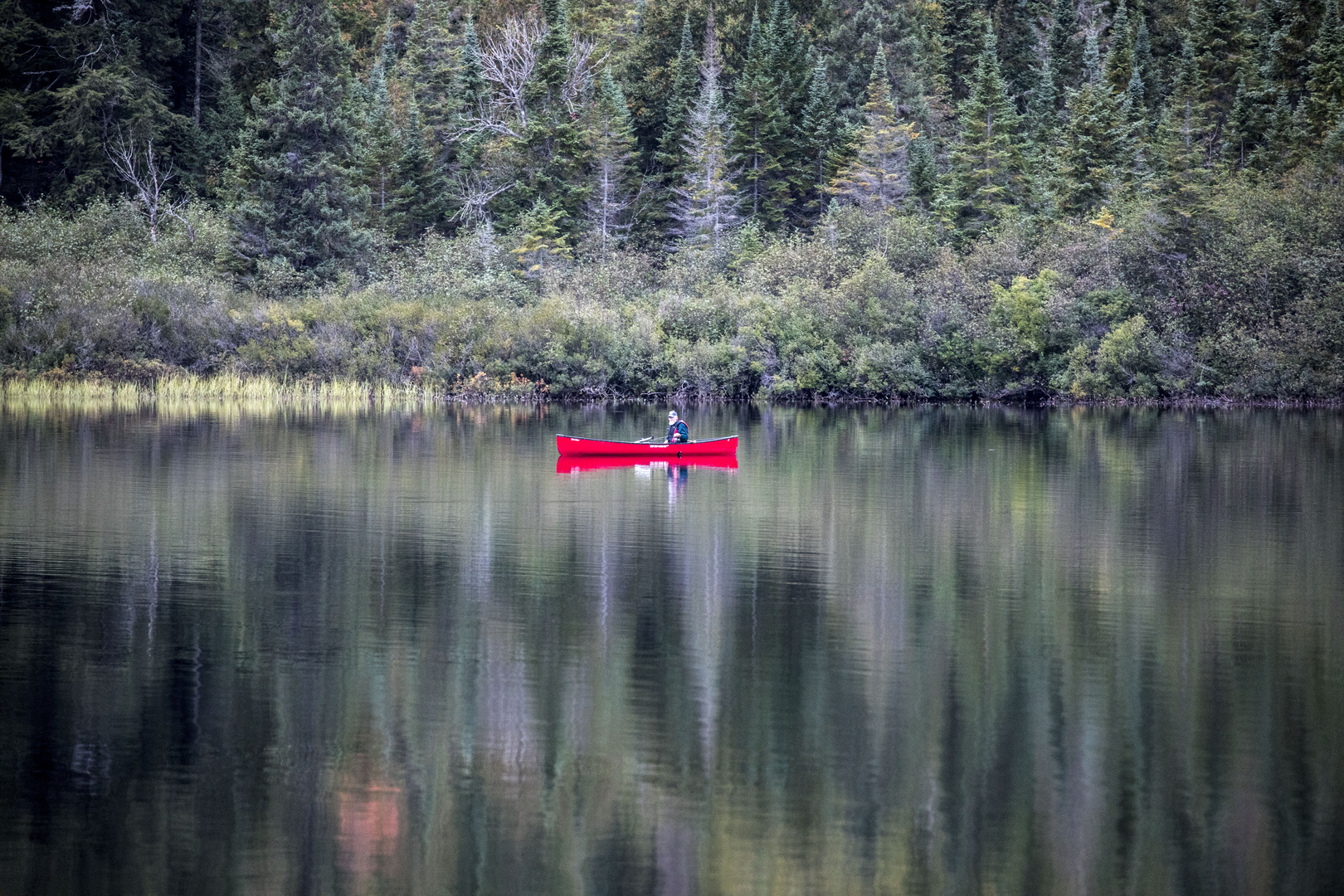 Rotes Boot im Herbst