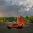 Rotes Segelboot auf dem Senftenberger See