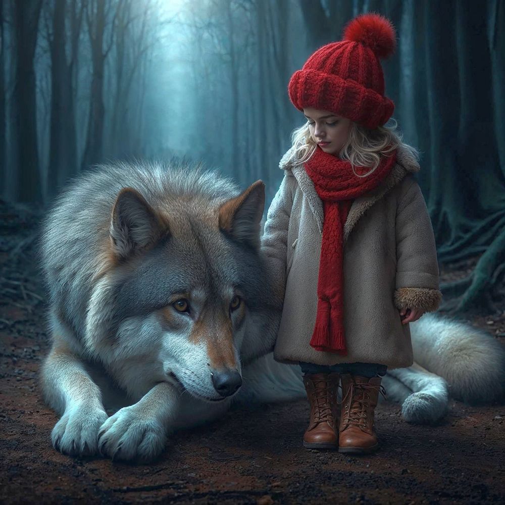 Rotkäppchen und der (böse) Wolf Foto & Bild kigenerierte bilder, ki menschen, natur Bilder