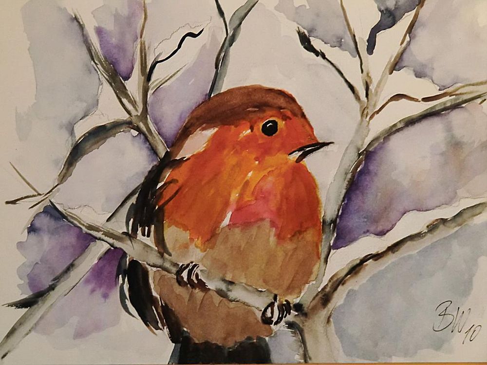 Rotkehlchen auf Ast Aquarell Originalbild Winterbild mit | Etsy