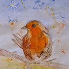 Rotkehlchen European Robin (Erithacus rubecula) Aquarell Papier 30x 40 cm