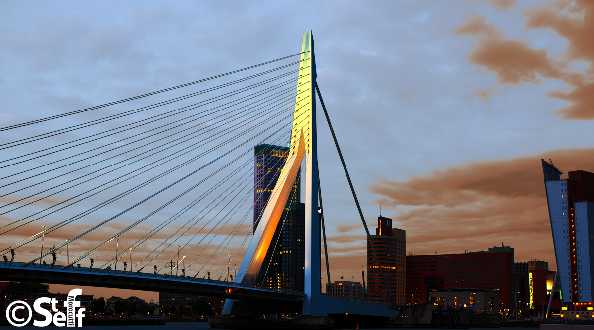 Rotterdam bei Nacht mit Erasmus Brücke v2