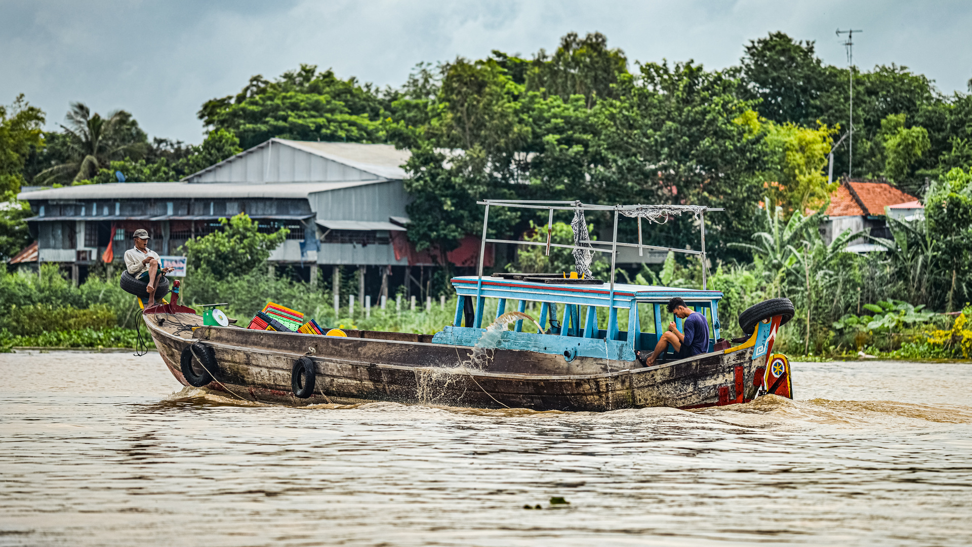 Routine auf dem Bassac River im Mekong Delta