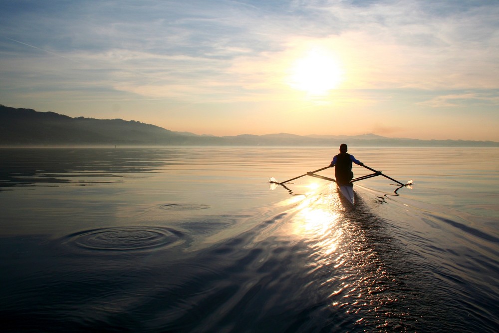 rowing at sundown