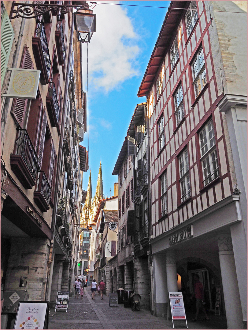 Rue Port Neuf et flèches de la Cathédrale Sainte-Marie