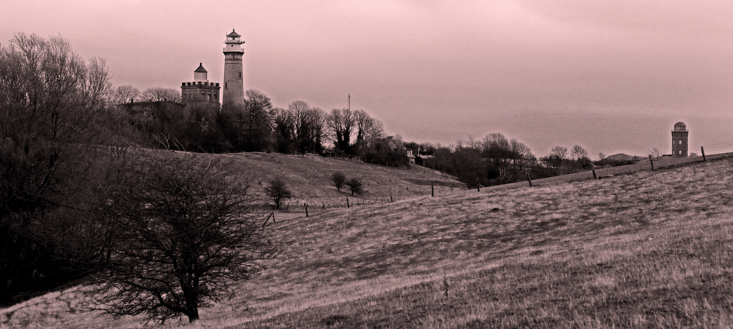 Rügen, Kap Arkona im Winter, Schinkelturm, Neuer Leuchtturm und Peilturm