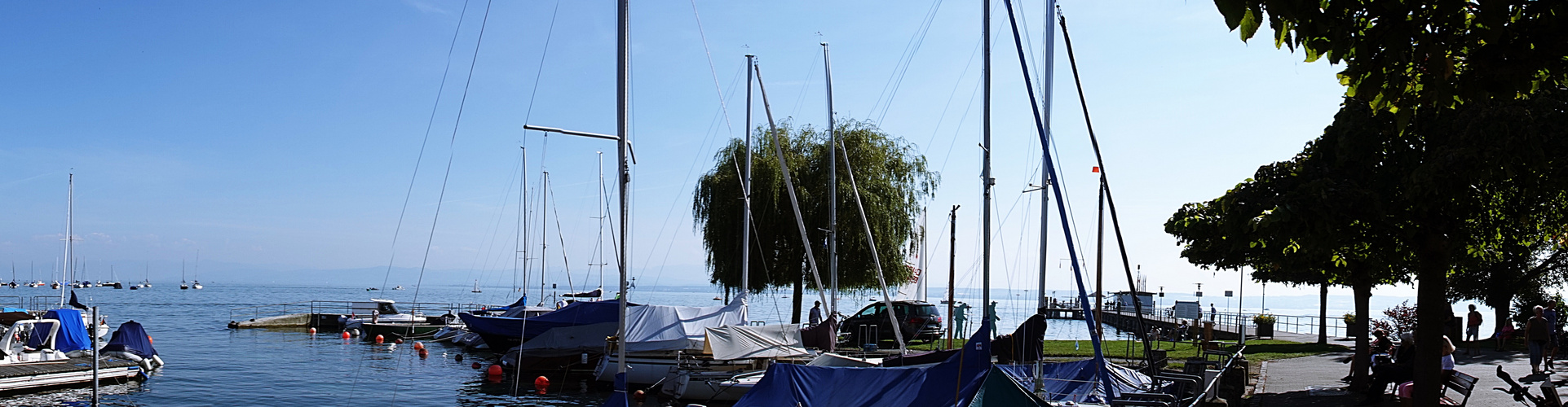 ruhig liegen die Schiffe im kleinen Hafen von Hagnau