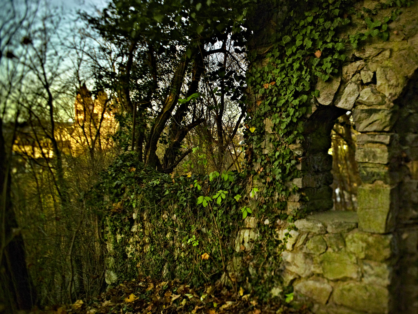 Ruine eines kleinen Klosters mit Blick auf den Dom zu Limburg