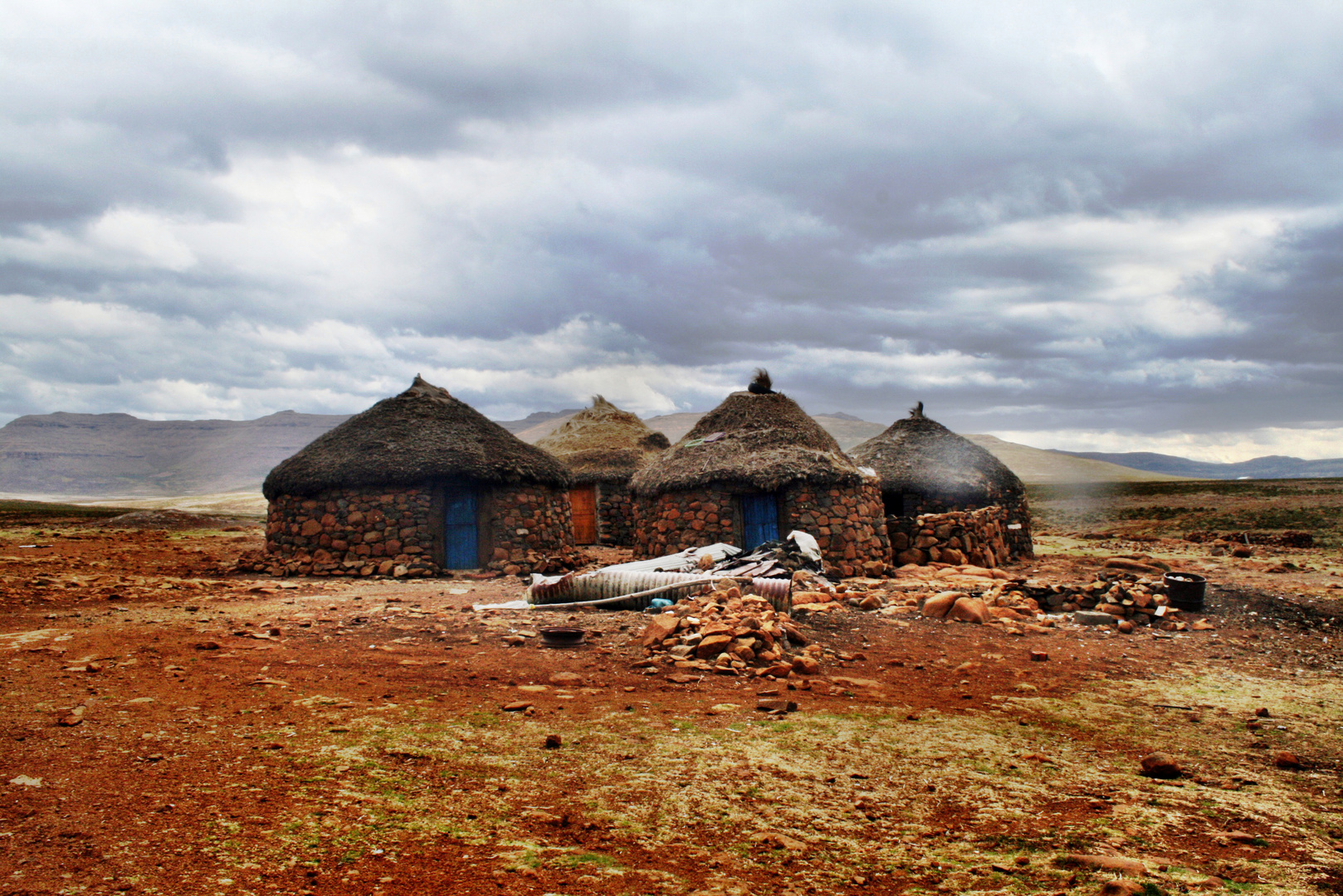 Rundhütten in Lesotho