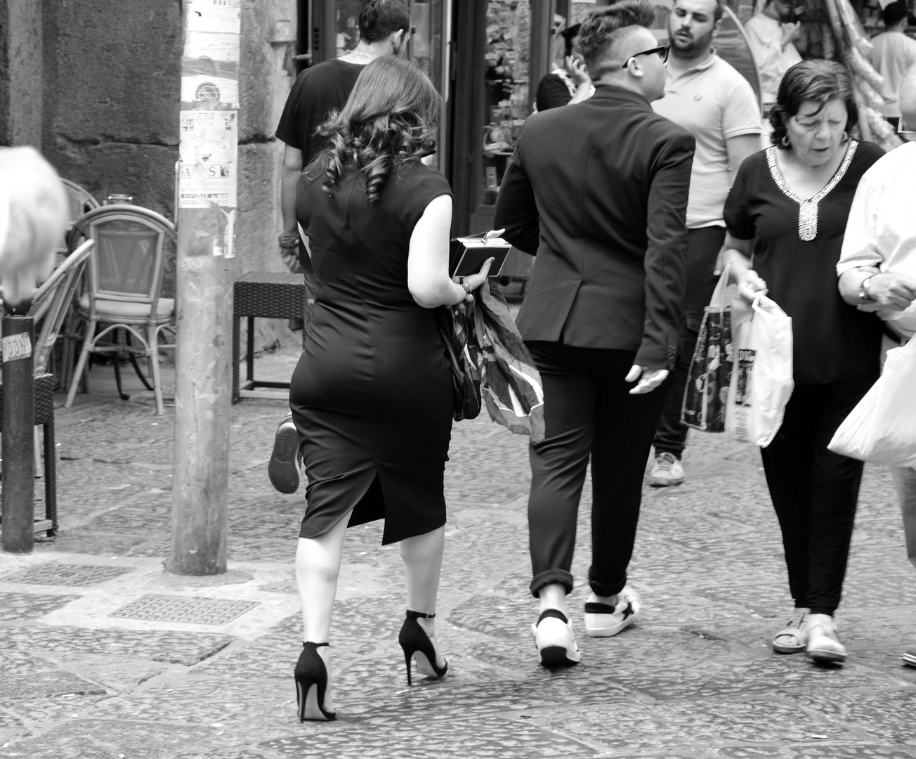 Rushing to the wedding party - suitably dressed. Naples, Spring 2015