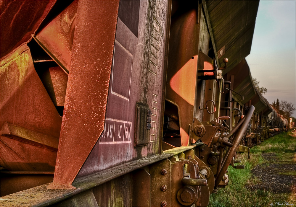 rusty train in the evening sun