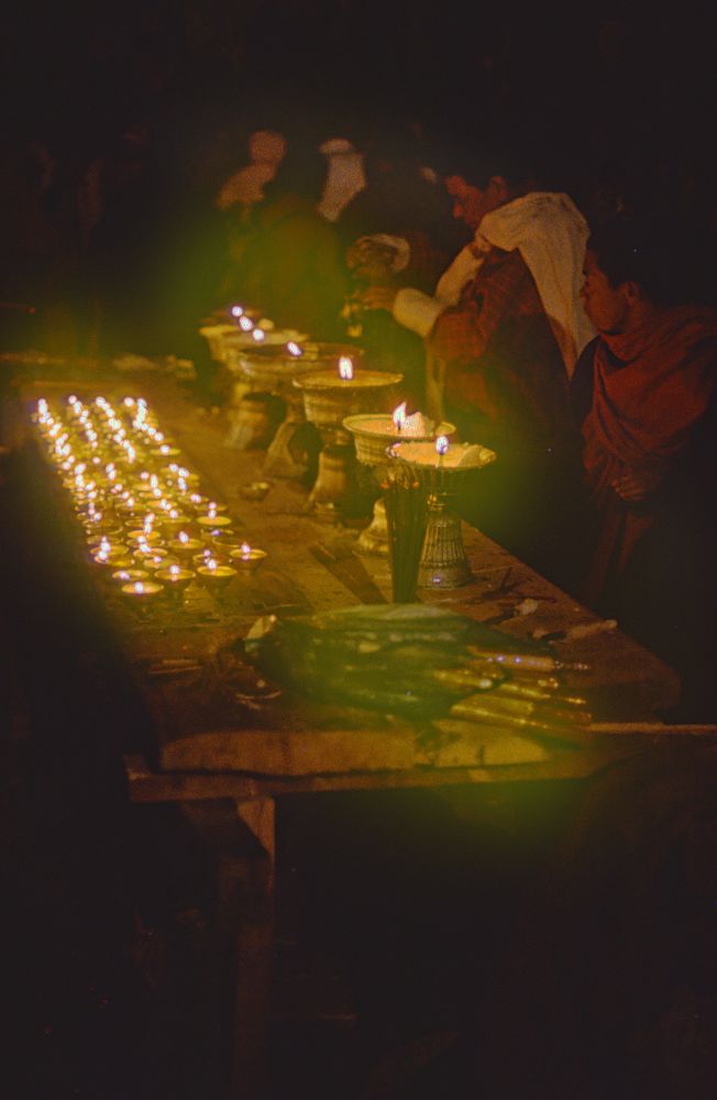 Sacrificial offering butter lamps at the Paro Tsechu