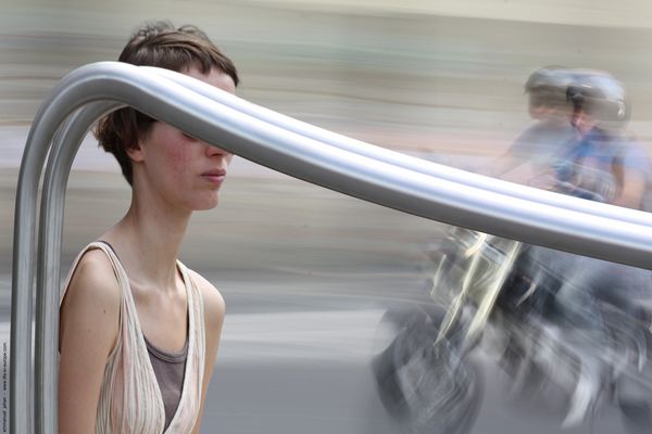 sad woman and motorbike