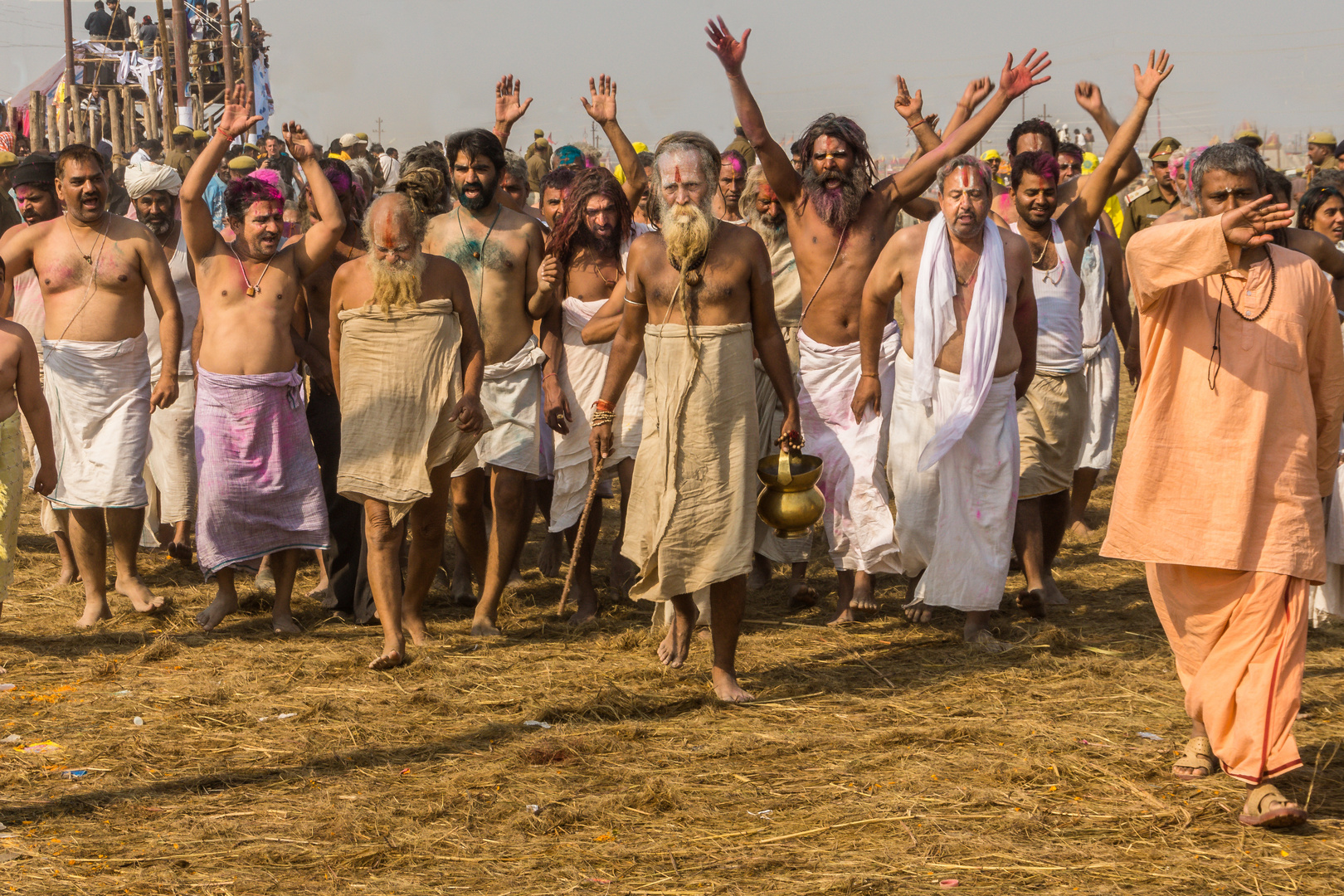 Saddhu-Orden auf dem Weg zum heiligen Bad auf der Kumbh Mela 2013