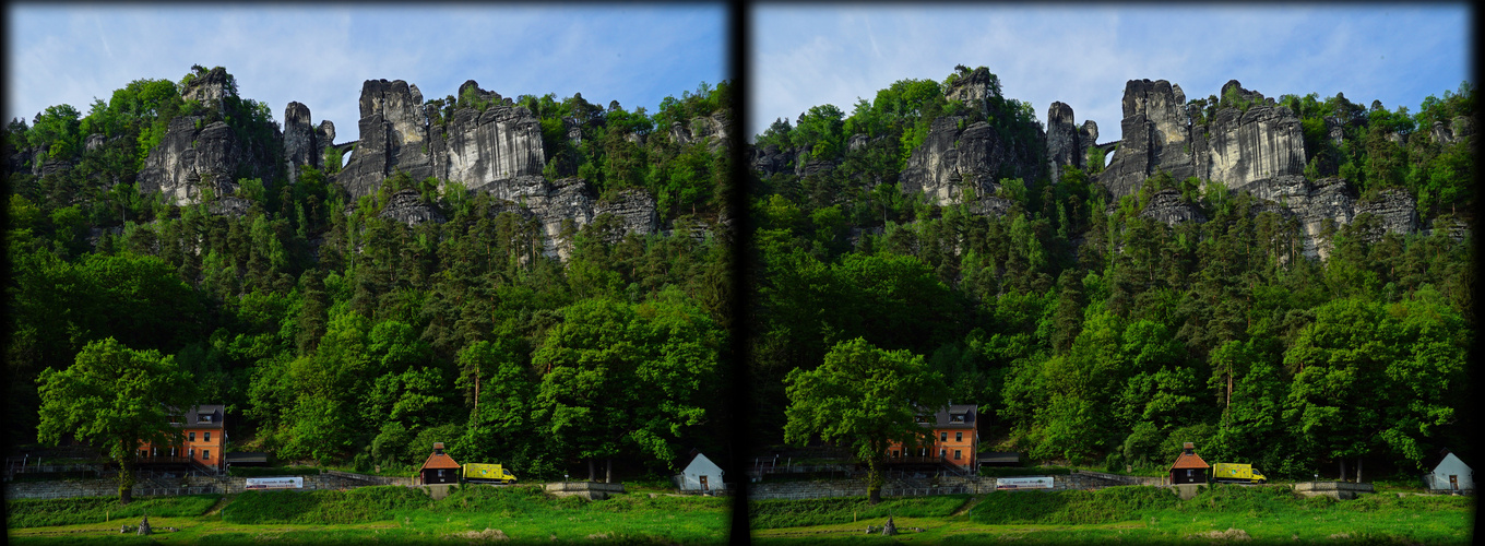 Sächsische Schweiz  - Basteibrücke  3D-II-View   Cha-Cha