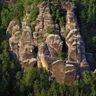 Sächsische Schweiz, Sandstein-Felsformation im Wehlgrund  im Abendlicht