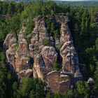 Sächsische Schweiz, Sandstein-Felsformation im Wehlgrund im Abendlicht