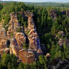 Sächsische Schweiz, Sandstein-Felsformation im Wehlgrund  im Abendlicht