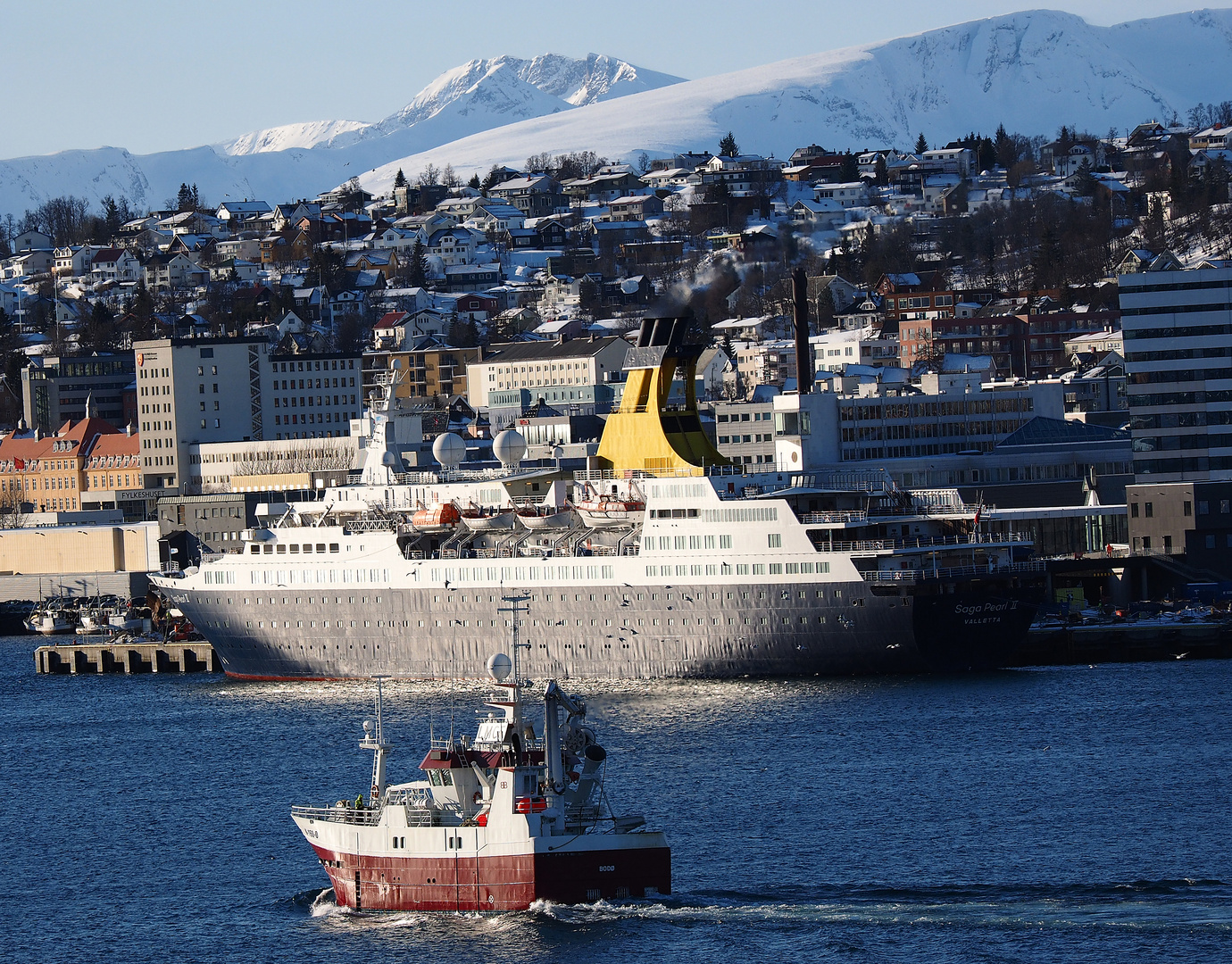 Saga Pearl II in Tromsø von der Tromsdalen-Brücke (2)