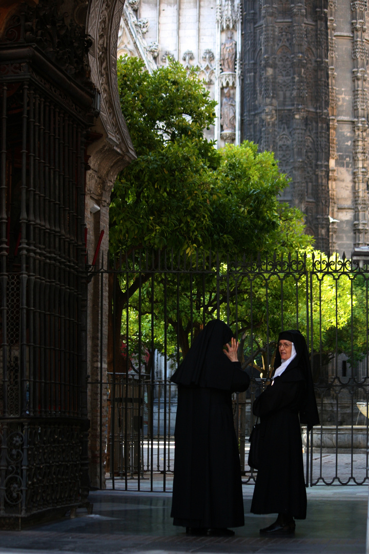 saliendo de misa en la Catedral, por el patio de los naranjos