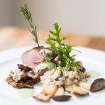 saltimbocca alla romana with mushroom risotto and arugula - cooked by alex fasanya