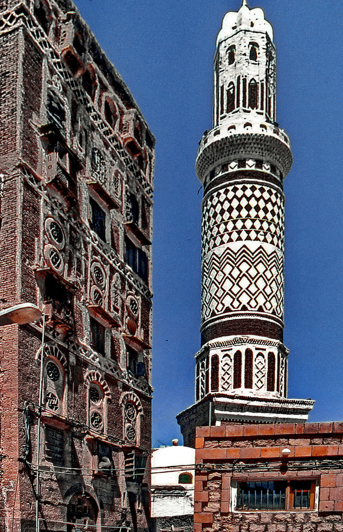 Sana'a, Minarett einer großen Moschee