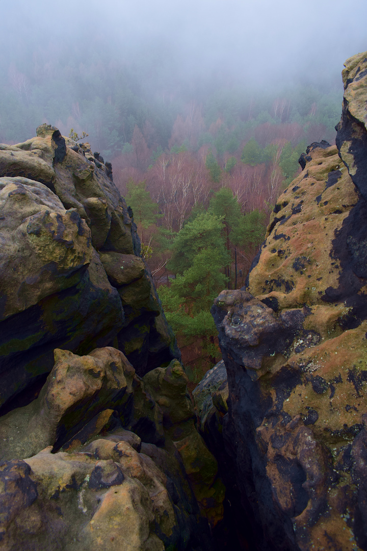 Sandstein im Nebel