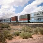 Santa Fe #6376 is leading a Double Stack Container and All purpose Cars withTrailer, Delies,NM