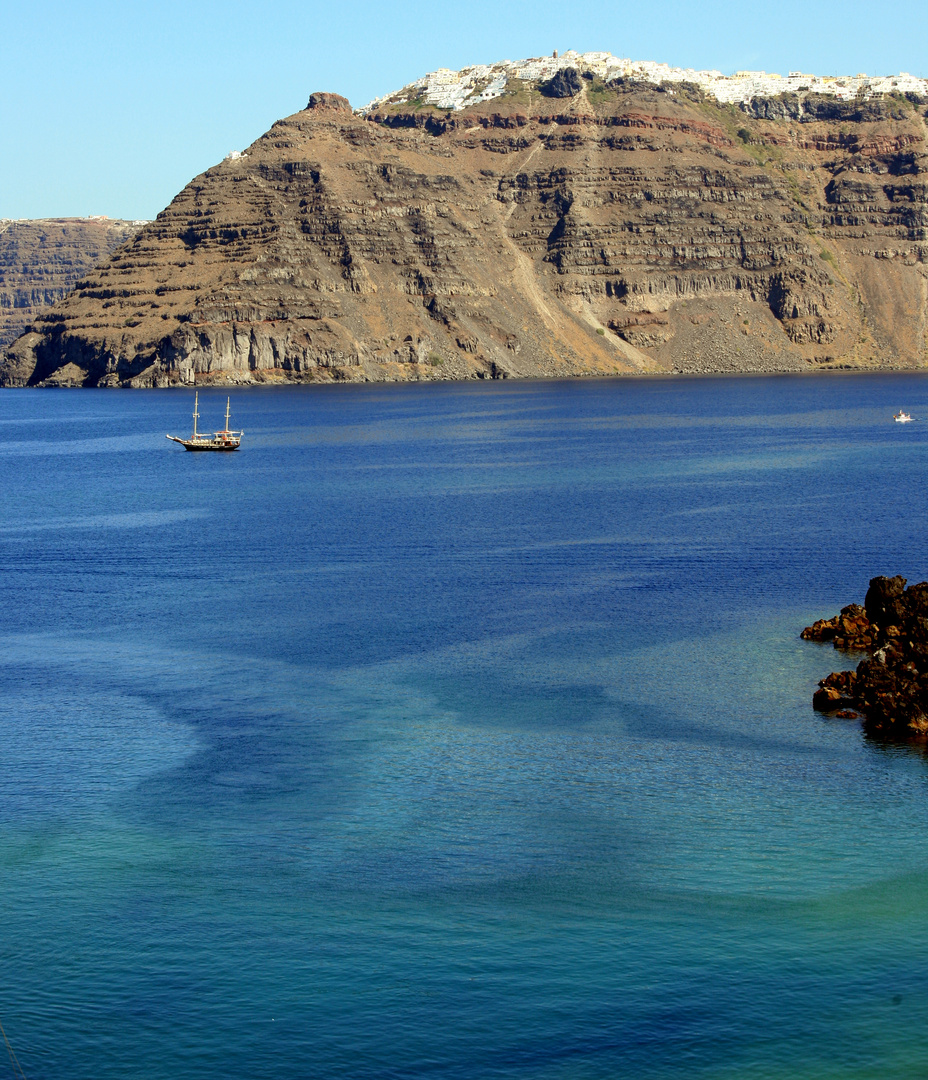 Santorini view from Nea Kameni