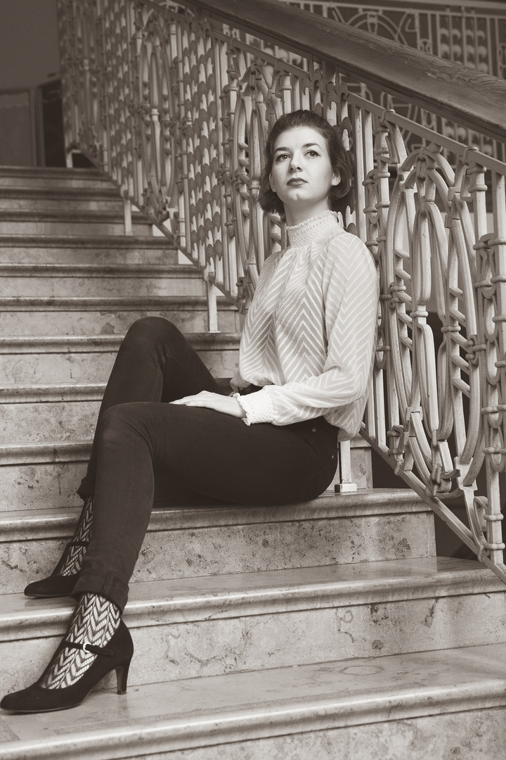 Sarah on the stairs