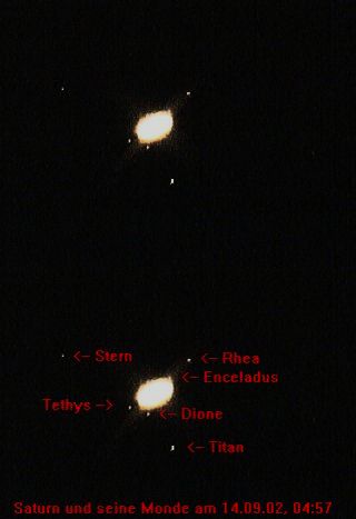Saturn und 5 seiner Monde