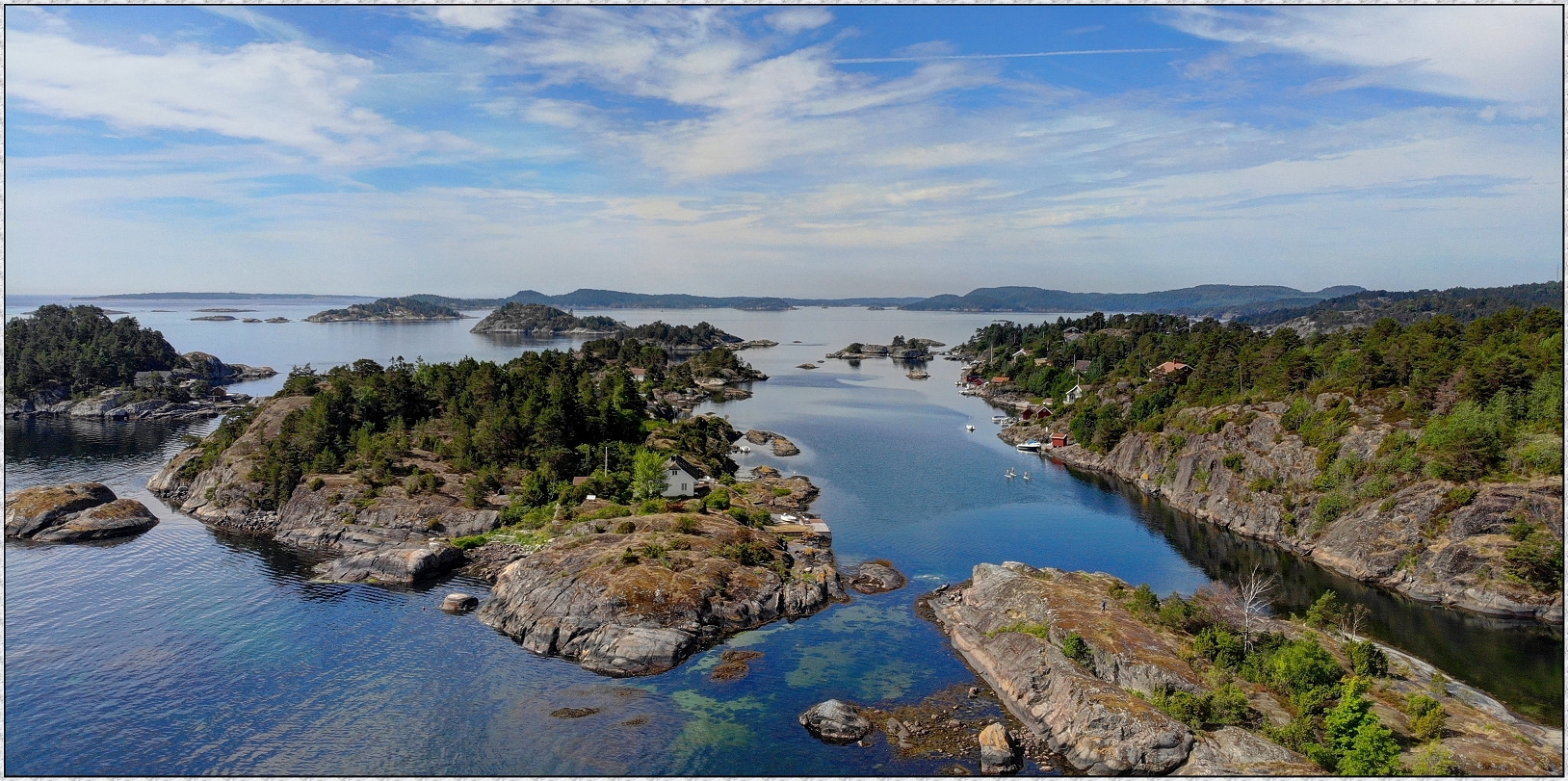   Schären-Landschaft Kjønnøya Drohnen-Impression in Südnorge; Camper-Norwegenreise Juni 2018 