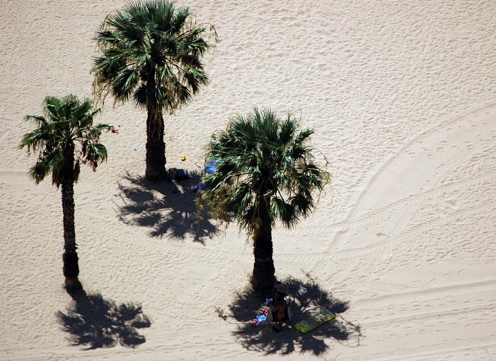 Schattenspender am künstlichen Strand