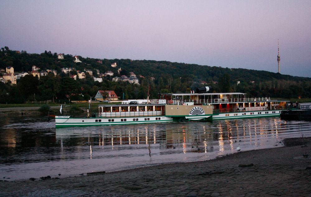 Schaufelraddampfer "Pillnitz" auf der Elbe vor dem Blauen Wunder