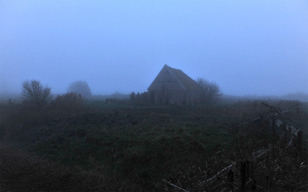 Scheune im Nebel