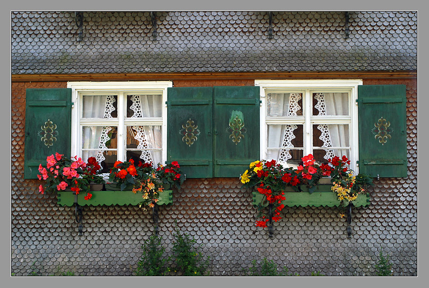 "Schindelhaus mit Blumen"