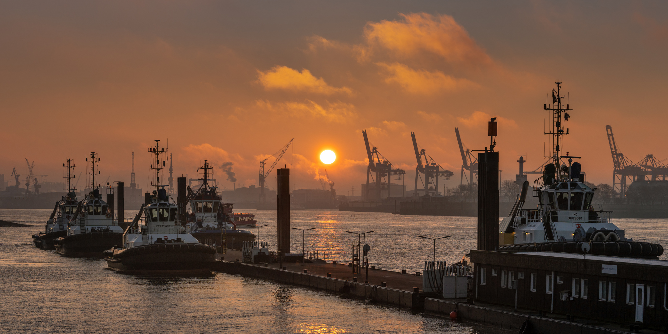 Schlepper-Anleger morgens im Hamburger Hafen bei Neumühlen