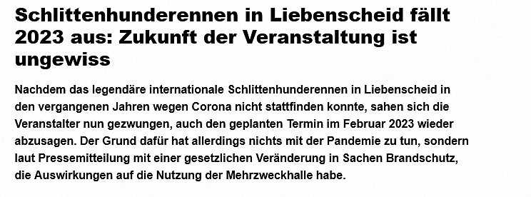 Schlittenhunderennen in Liebenscheid fällt 2023 aus